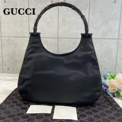 美品✨グッチ ショルダーバッグ 2way バンブー ロゴ刻印 ナイロン 革 黒