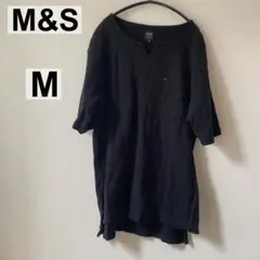 【美品】M&S キーネック半袖カットソー Tシャツ ブラック Mサイズ