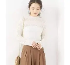 spick&span ストレッチレース　ハイネック　オフホワイト