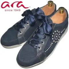 ara shoes コンフォート レザースニーカー パール リボン パンチング