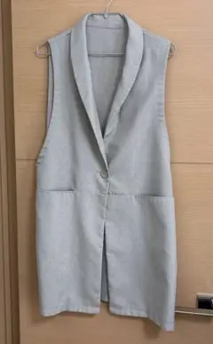 レディース　ロングベスト　M ベージュ系　スクロール