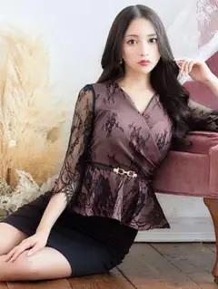 ペプラムレース切替ドレスL.