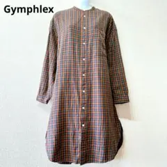 Gymphlex チェック柄 バンドカラー コットンワンピース 14