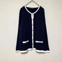 zo862 GIVORS/バイカラーカーディガン/ネイビー×ホワイト/羽織り