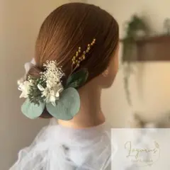 【ヘッドドレス】＊胡蝶蘭xユーカリxミモザ＊髪飾り23成人式結婚式和装洋装ドレス