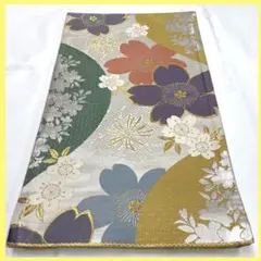【振袖用帯】447*西陣 振袖用 袋帯 六通 シルバー カラフル 桜