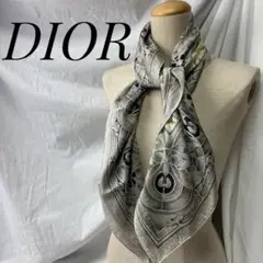 Christian Dior 総柄 シルバーストール高級シルク 大判スカーフ