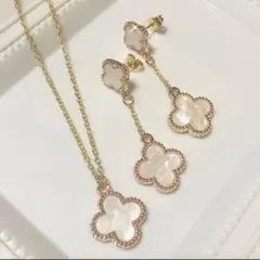 クローバー 2連 ステンレス ピアス ネックレス セット 秋冬