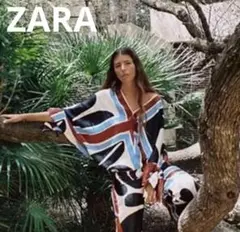 ZARA 幾何学模様 Ｖネック サテン モダン カットソー L