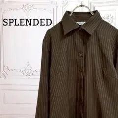 SPLENDED シャツ/ブラウス 長袖【M】暗め カーキ ストライプ 薄手