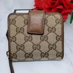 【美品】 GUCCI グッチ キャンバス 折り財布 財布 GG コンパクト