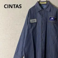 CINTAS ワークシャツ 長袖 ストライプ ワッペン ブルー USA製