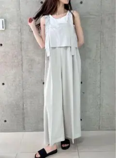 リネンタッチレイヤードサロペット アイボリー 白色/lumier同型