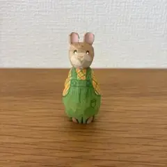 ねずみ　木彫り　置物　かわいい　オーバーオール　チェックシャツ　ネズミ　鼠　鼡