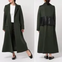 美品 アンスリード バックペプラムコート 38 チェスター ロング グリーン