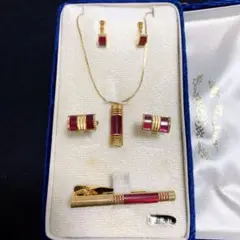 夜光貝 アクセサリーセット ネックレス イヤリング カフリンクス ネクタイピン