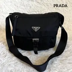 美品✨プラダ ショルダーバッグ 三角プレート ナイロン 黒 レザー 斜め掛け