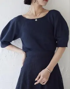新品タグ付き・ur's・バルーンスリーブボートネックニット