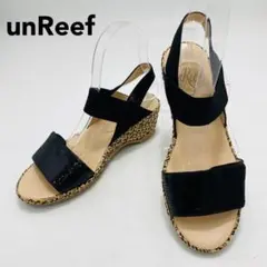 美品　unReef　アンリーフ　ウェッジソールサンダル　アンクルストラップ　ラメ