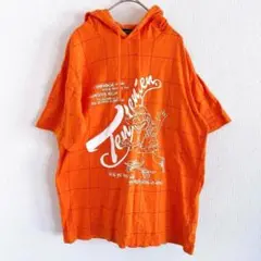 フーディ半袖Tシャツ　スケートボード　綿100 男女兼用　チェック　1116