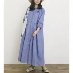美品✨ サマンサモスモス　イニシャル刺繍7分袖ティアードワンピース ネイビー