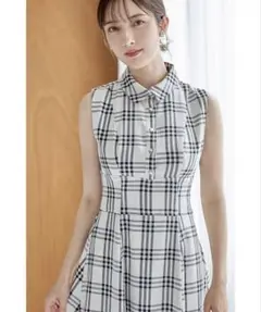 tocco closet バックレースアップ　チェックシャツワンピース ブラック