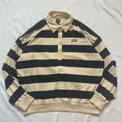 GAP ポロスウェット S ネイビー アイボリー ボーダー ボックス 短丈