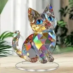 クリスタルプリントキャット　猫雑貨　スタンド型　サンキャッチャー　置物　アクリル