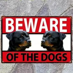 BEWARE OF DOG 猛犬注意 ロットワイラー犬 警告サイン ブリキ看板