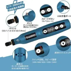 ミニ ルーター リューター 5段変速 54PCSセット工具 DIY 電動