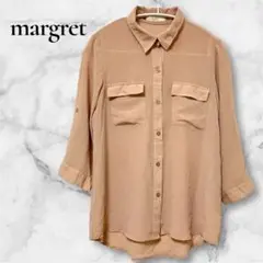 美品✨margret【F】ピンクベージュ 五分袖シャツ 羽織り くすみカラー