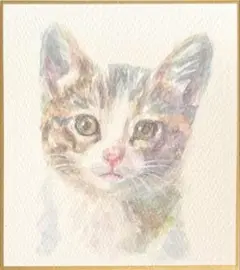 猫　水彩画　色紙　原画
