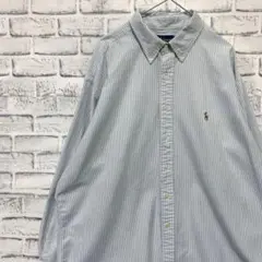 ラルフローレン長袖シャツロゴ刺繍　ブルー　XLオーバーサイズストライプ