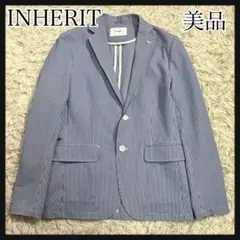 ［美品］INHERIT テーラードジャケット ストライプ　シアサッカ 洗濯可