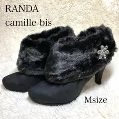 RANDA ランダ ブーティ ビジュ スウェード ボア ブラック Msize