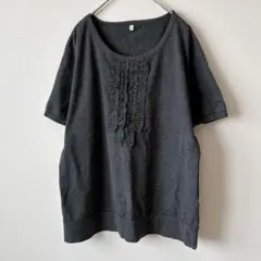半袖カットソー Lサイズ グレー ピンタック プルオーバー ゆったり