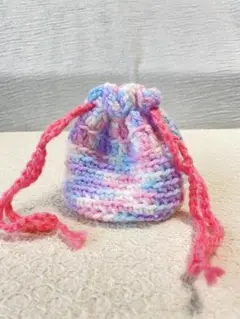 カラフル 編み物 巾着袋 ハンドメイド