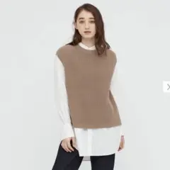 新品 ユニクロ サイドスリットベスト 34BROWNブラウンL