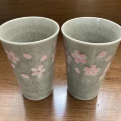 竹久夢二　前畑陶器　桜模様　和風のデザイン　美濃焼　湯呑み　カップ　2個