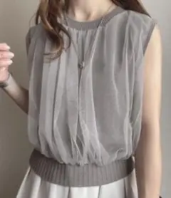 フィルー FILLOU FILLOU チュール　異素材ノースリーブニット　ベスト