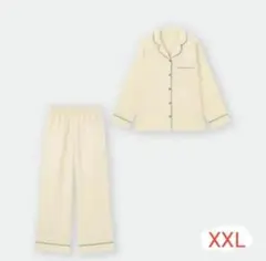 2【GU】サテンパジャマ（長袖ロングパンツ）※ナチュラル※ 無地※XXLサイズ