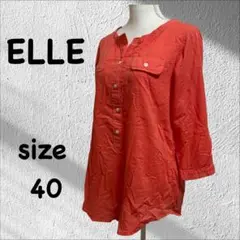 ELLE エル（４０）ブラウス　プルオーバー　コットン　朱色　七分袖シャツ L