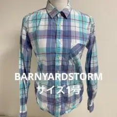 BARNYARDSTORM S 青と白のチェック柄長袖シャツトップス(0584)