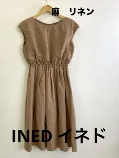 極美品】INED リネン混　ワンピース　フレンチスリーブ 麻　リネン　イネド