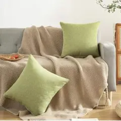 Khooti クッションカバー 2個セット 45cm×45cm グリーン 黄緑