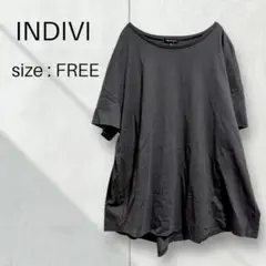 インディヴィ INDIVI 半袖 Tシャツ グレー アシンメトリー