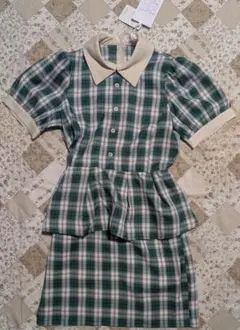 新品 KOL ME BABY グリーン系チェック 半袖ワンピース デッドストック