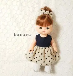 メルちゃん服　ソランちゃん服　ネイビー水玉　レミンちゃん服