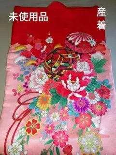 お宮詣り　産着　女の子用　赤　ピンク色