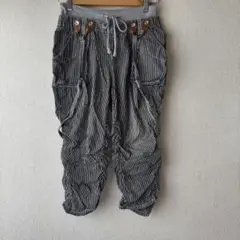 ストライプ パンツ クロップド丈 サスペンダー くしゅくしゅ